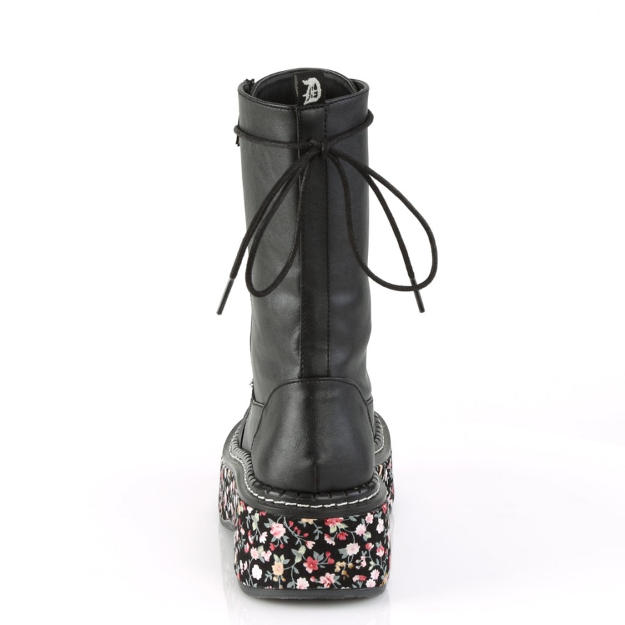 Emily-350 Preto Vegan Couro-tecido Floral Demonia Portugal - Image 5