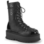 Slacker-150 Preto Couro Vegano-patente Demonia Portugal