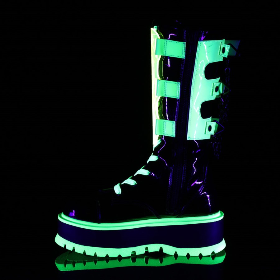 Slacker-156 Demonia Portugal Black Patente-u V Neon Green - Image 4
